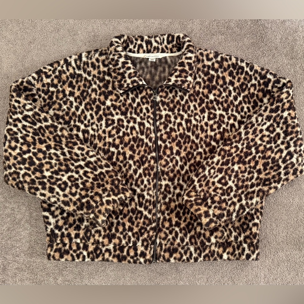 American Eagle Outfitters Leopard Print Teddy Jacket